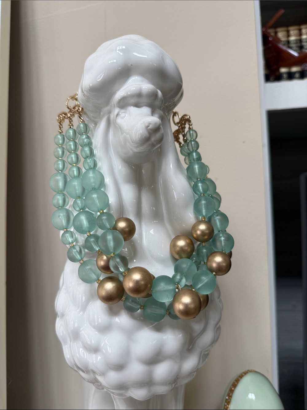 Anthropologie Seafoam Green and Gold Multi-Strand Bead Necklace